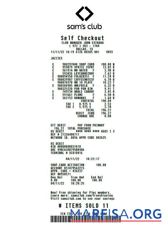 Printable Sam's club retail store check download for verification